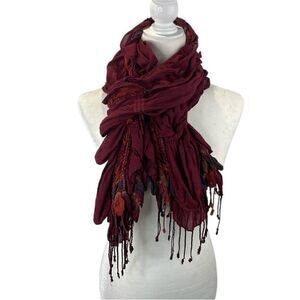 Scarf Rectangular Ruffle Burgundy Colorful with Fringe